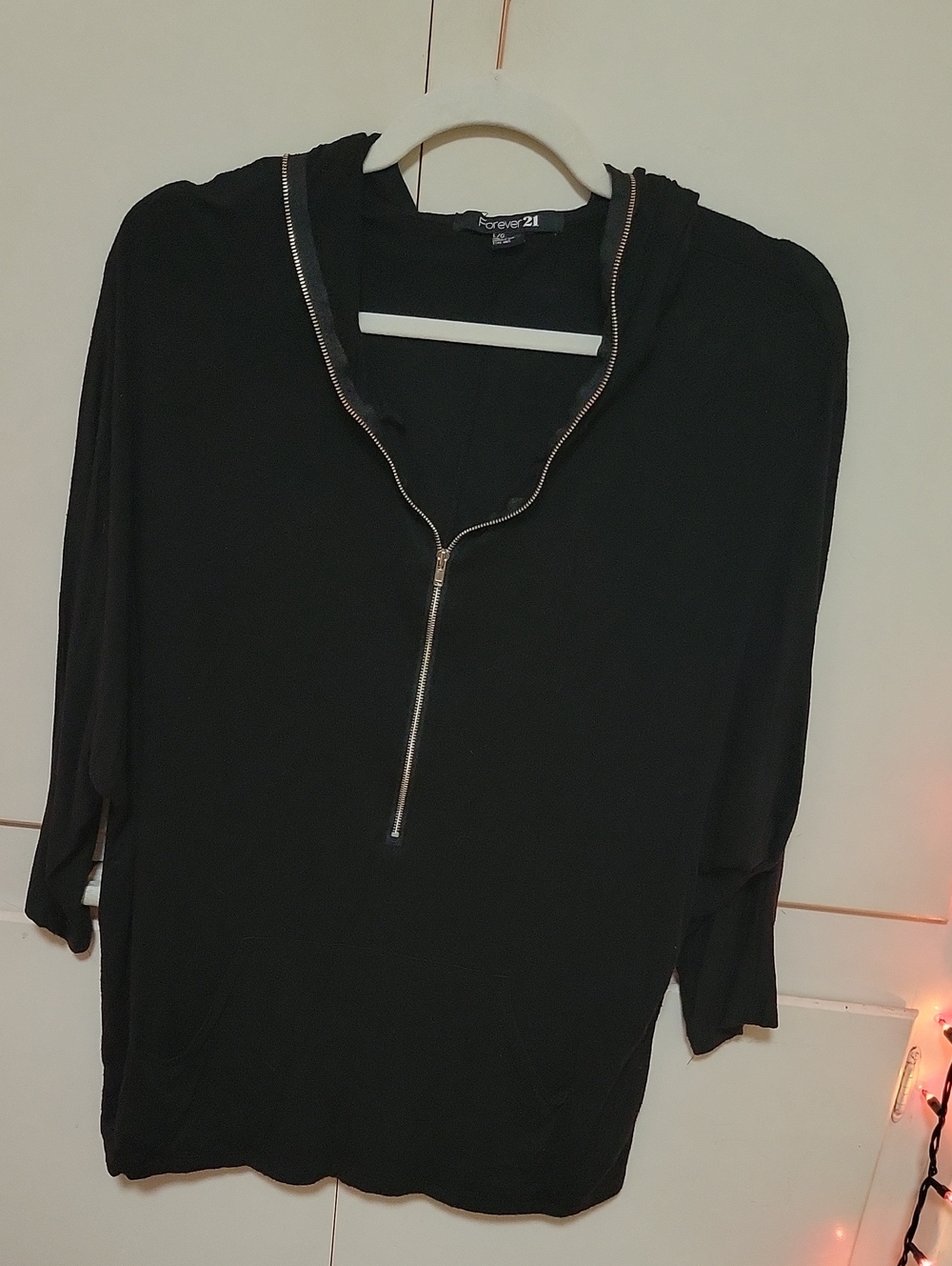 Forever 21 Black Half-Zip Hoodie with Silver Zipper